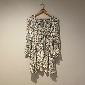 Free People Floral Mini Dress - Cream, pink and Green